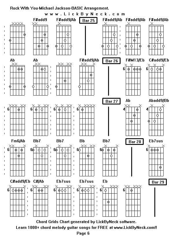 Chord Grids Chart of chord melody fingerstyle guitar song-Rock With You-Michael Jackson-BASIC Arrangement,generated by LickByNeck software.